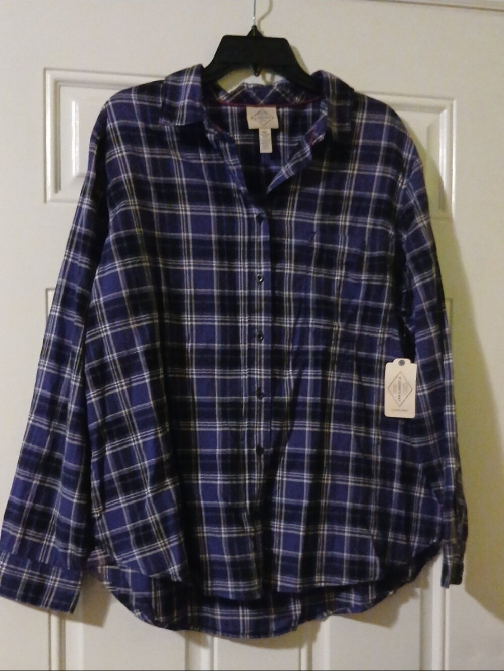 ✅️St. John's Bay Purple Plaid Button-Up Blouse Women SIZE XXL 100% cotton!!